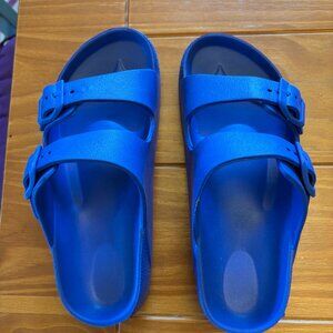 FUNKYMONKEY Unisex-Child Slides Double Buckle Adjustable EVA Flat Sandals Blue